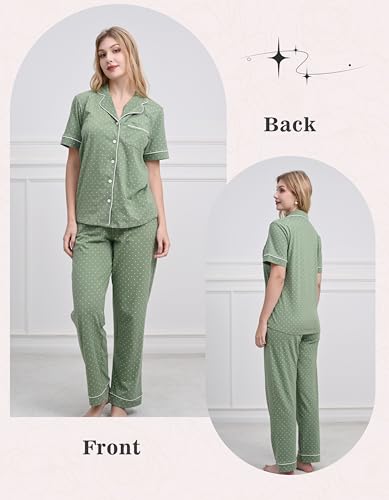 Image of NAP BOUND 100% Cotton Women's Pajama Sets Short Sleeve Button Down Soft Pjs 2 Piece Lounge Set with Pocket Nightwear XS-XXL