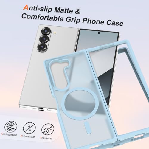 Image of ORETECH Magnetic Case Compatible with Samsung Galaxy Z Fold 6 Case, Translucent Back Non-Slip Hard PC Shockproof Bumper Protective Phone Case Cover for Samsung Z Fold 6 - Sierra Blue