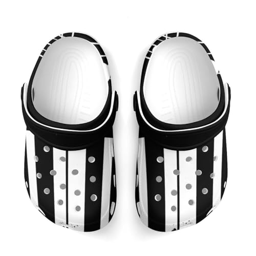 Meaudiwes Fashion Beach Pool Slippers Toddler Slides Sandals Children Water Shower for Boy Black and White Piano Keys with Musical Notes