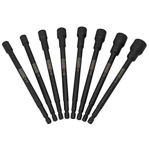 Sabre Tools 8 Piece Sae Impact Magnetic Nut Driver Set – 6 Inch Length, 1/4 Inch Hex Shank, Magnetic Socket Tip (8 Piece Sae Set) #TOP23