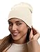 100% Cotton Beanie Hat for Men Women - Soft Unisex Winter Knit Skull Cap, Stretch Fit Fashion Fisherman Beanie, Beige