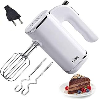 SVYHUOK Batteur à œufs électrique 5 vitesses 200 W ultra puissant avec 4 accessoires en acier inoxydable pour la cuisson du café et de la cuisine (blanc)