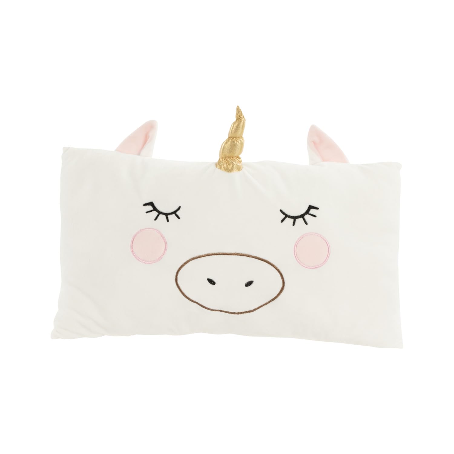 Idena 40258 - Cuddly Unicorn Pillow, Cosy Throw Pillow with Golden Horn, Ears and Face, Pillow for Babies & Children, Approx. 45 cm