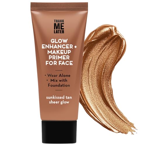 Image of Elizabeth Mott Thank Me Later Glow Enhancer - Hydrating Face Primer & Highlighter for Radiant Skin, Vegan & Cruelty-Free, No Sulfates, Parabens, or Phthalates - Tan Sheer Glow Shade - 30g