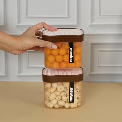 Image of Nayasa Fusion 750 ML BPA Free Food Grade Airtight Kitchen Storage Stackable Containers - Set of 3 | Brown