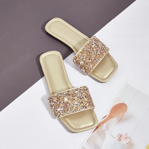 Image of Women's Open Toe Flat Sandals Rhinestone Glitter On Casual Fashion Slippers Quick Drying Indoor & Outdoor Slides