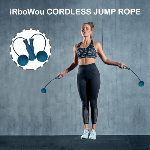 Image of Wireless Cordless Jump Rope for Men & Women - Adjustable Skipping Rope with Weighted Balls | No Tangle Indoor Workout for Cardio, Fat Burn, Weight Loss & Fitness Training (Blue)