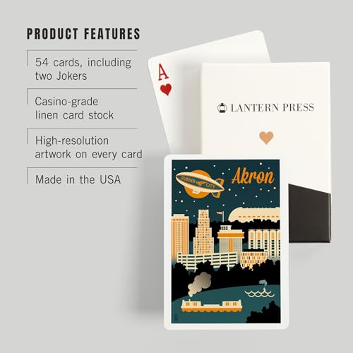 Lantern Press Akron Ohio Retro Skyline Naipes Póker miniatura 3