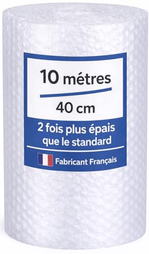 Rouleau Papier Film à bulles - 10 mètres x 40 cm - FABRIQUÉ EN FRANCE - Idéal Emballage Déménagement et Expédition Colis - Papier Bulle Épaisseur...