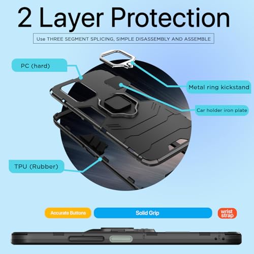 Image of Pikkme Back Cover for Redmi K50i 5G | 360 Protection | Ring Holder | Kickstand | Tough Armor Case (Black)