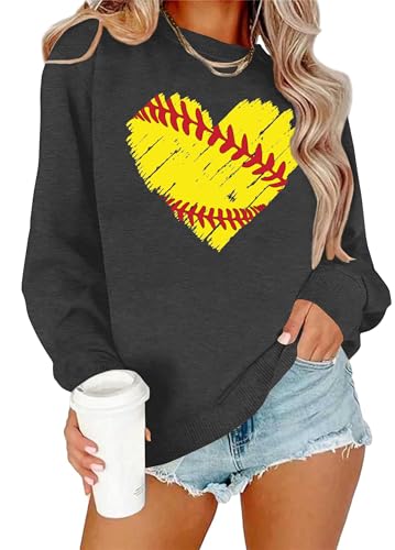 ELDPS Softball Sweatshirt for Women: Softball Heart Graphic Tee Shirt Funny Game Day Pullover Long Sleeve Tops