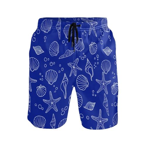 Ocean Shell Starfish Blue Mens Swim Trunks Quick Dry Beach Shorts with Pocket S 23029142