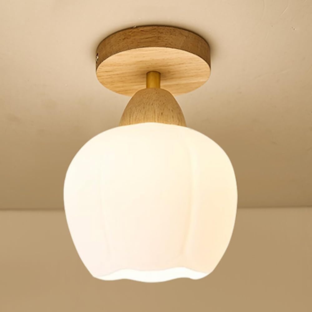 15CM Dia Semi Flush Mount Ceiling Light Fixture, Glass Lampshade Vintage Close to Ceiling Light Fixture, Bedroom, Entryway, Corridor, Room Decor Lamp 110-240V