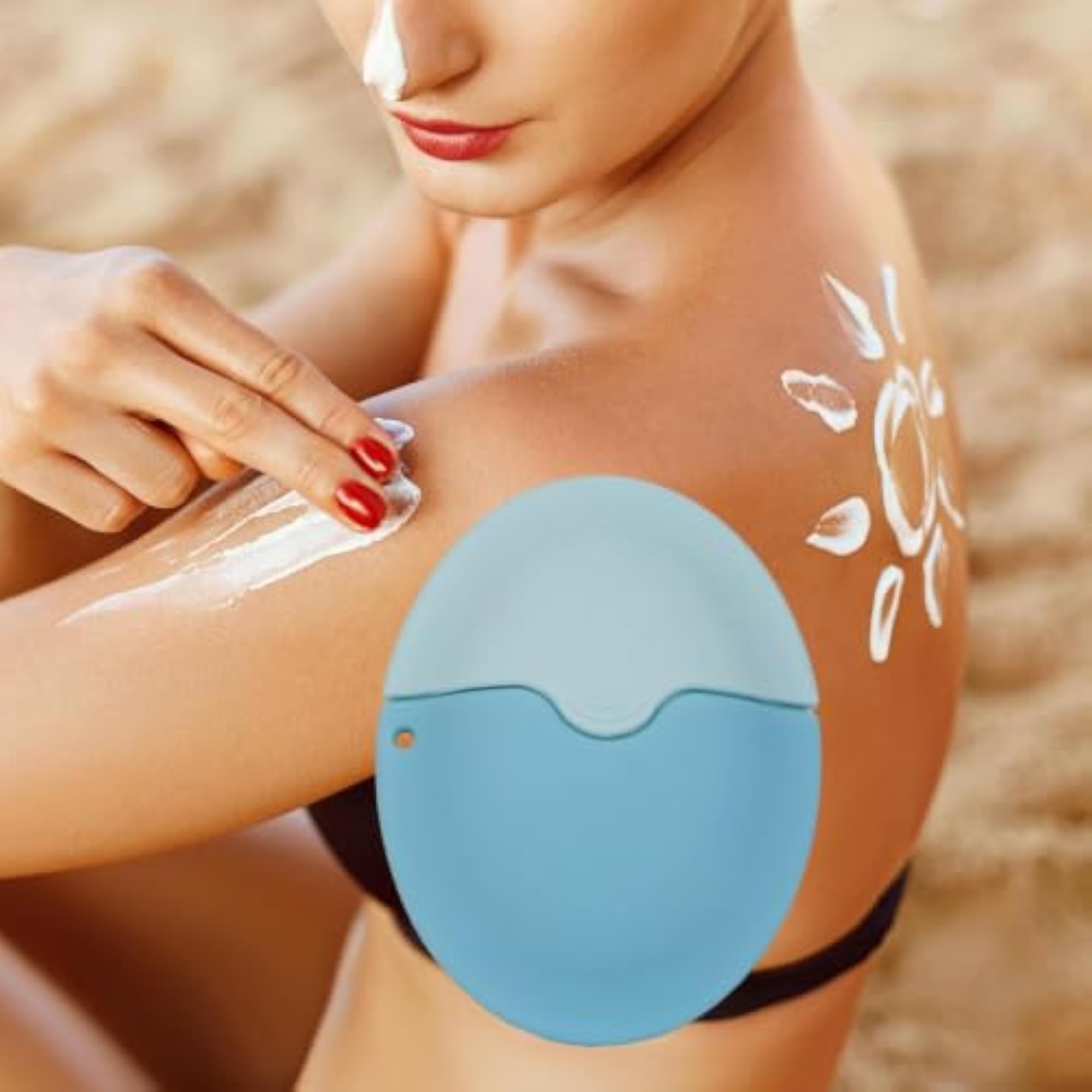 Portable Washable Sunscreen Applicator with Lid, Beach Blue