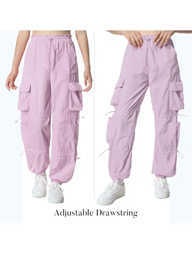 Image of EXARUS Girls Parachute Pants Cargo Hip Hop Wide Leg Baggy Y2K Teen | Tween Casual School Dance Streetwear with Pockets Elastic Waist Youth Junior Kids Bottoms Hiking 8-14Y