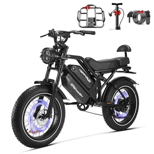 HAPPYRUN Electric Bike for Adults,2000W 48V38Ah Detachable Dual Battery Ebike for Adults 85+ Mile 36MPH Top Speed E Bike All Terrain 20″ Fat Tire Electric Dirt Bike G70