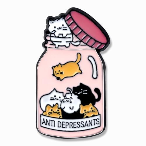 PLwelth Cat Enamel Pin Cute Cat Brooches Lapel Pins for Women Men Animal Decorative Badge Jacket Hats Backpacks Bags Funny Medicine Bottle Jewelry Pin Antidepressants Metal Badge Brooch for Nurse Gift