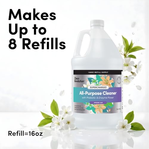 Image of Clean Revolution SuperCharged All Purpose Cleaner Refill with Smart Probiotic + Enzyme Complex, Multi-Surface Kitchen Bathroom & Floor Cleaner, Spring Air, 128 Fl Oz