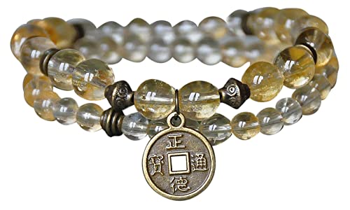 Bodhi Creations Set of two Wealth, Abundance Citrine Gemstone Bracelet,Lucky Coin Mala,Money Bracelet,Buddha Bracelet,OM Bracelet,Energy Bracelet,Sacral Chakra Healing