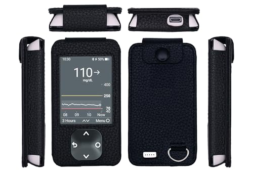 SNK Dexcom G7 / G6 Receiver Fitted Leather Case W/Screen Protector & Lanyard (Black)