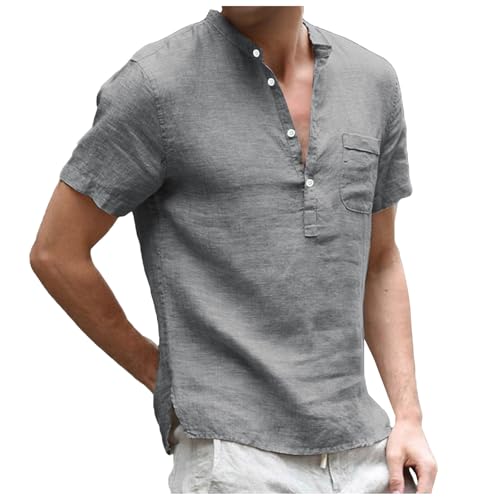 シャツ メンズ 半袖 襟なし 大きいサイズ 夏 ワイシャツ 無地 ビジネス カジュアル yシャツ 薄手 開襟 バンドカラー トップス 首元広い おしゃれ 速乾 紳士服 事務服 細身 インナーシャツ 通勤 通学 日常着 オフィス 仕事 入学式(3XL/A-グ