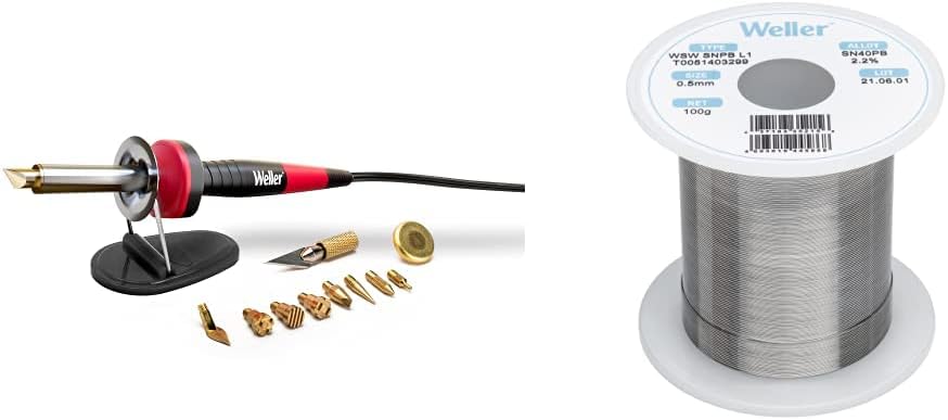 Weller 25W/120V Woodburning Kit, 15 Piece - WLIWBK2512A with Weller Solder Wire, Dia: 0.5 mm / 0.020 in, Wt: 100 g / 3.527 oz, Alloy Sn60Pb40, Flux content 2.2% - WSW SnPb (T0051403299)