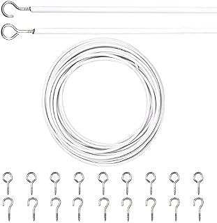 Spirit Yards Curtain Wire, 10m Curtain Wire Set Curtain Cable with 25pcs Screw Eyes and 25pcs Screw in Hooks for Net Curtain Rods 