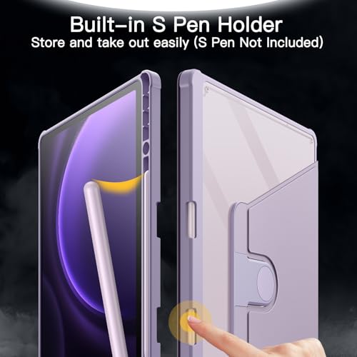Image of JETech Rotating Cover Case for Samsung Galaxy Tab S10+ 2024 /Tab S9 FE+ /S9+ 2023 12.4-Inch with S Pen Holder, 360 Degree Rotation Protective Stand Cover Clear Back, Auto Wake /Sleep (Lavender)