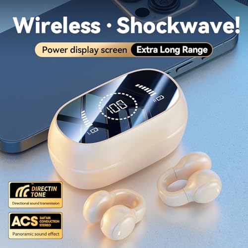 Image of Open-Ear Wireless Headphones Bluetooth Clip On Mini Earbuds Charging Case Ear Buds Sports Bone Conduction Headphones Earphones for Workout Running Driving Walking (Beige)
