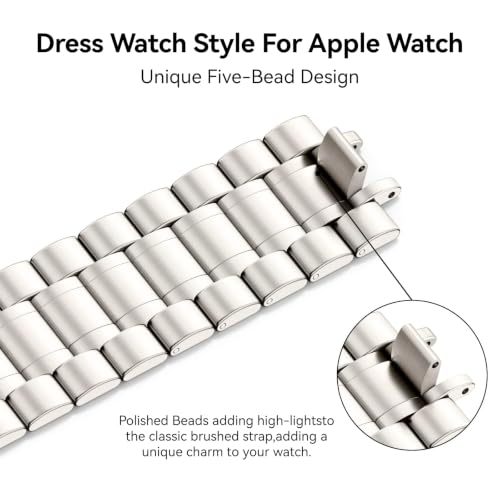 Image of Bestig Compatible with Apple Watch Bands for Men Women 40mm 38mm 41mm 42mm Series 11 10,Premium Solid Stainless Steel Metal Business Wristband Strap for iWatch Series 10 9 8 7 6 SE 5 4 3 2 1,Starlight