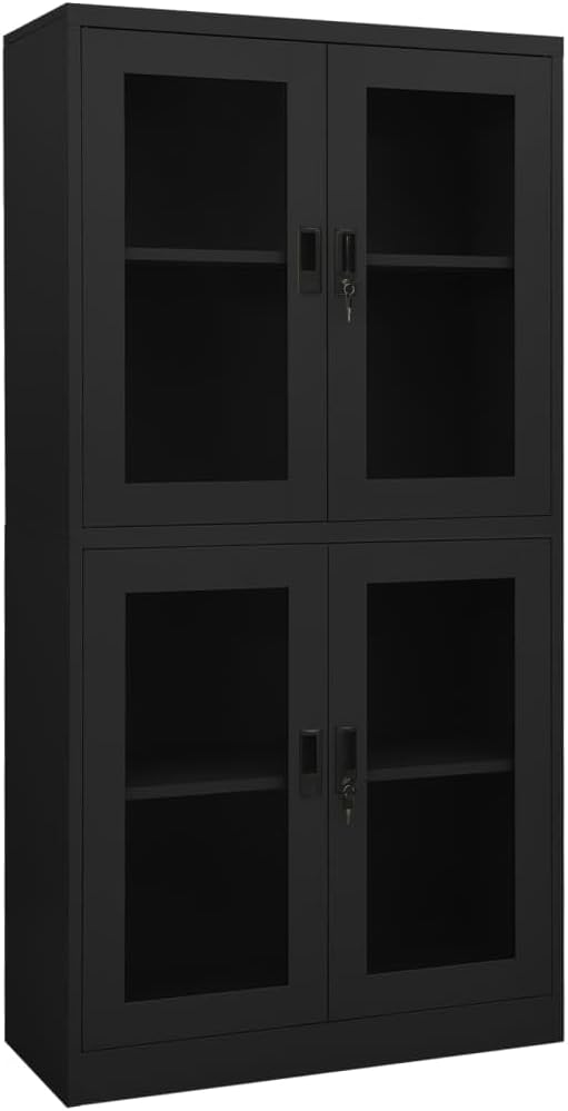 vidaXL Office Cabinet Anthracite 35.4"x15.7"x70.9" Steel and Tempered Glass