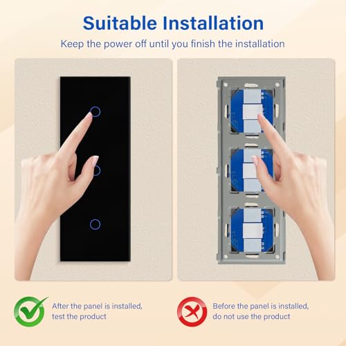 BSEED Touch Lichtschalter Dreifach 1 Fach 1 Weg Glas Lichtschalter Schwarz Led Touch Schalter Touchscreen Funktioniert mit LED Lampe 228mm EU Standard
