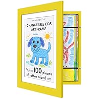 Americanflat Kids Artwork Frame Changeable (Sunshine Yellow) - Magnetic Door Holds 100 Art Pieces - 8.5x11 Letter Size Display with Mat or 10x12.5 Without Mat - My Mini Masterpiece