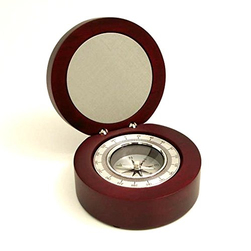 Bey-Berk SQ645T Compass in Rosewood Finished Hinged Box with Aluminum Plate and Accents, 3.50