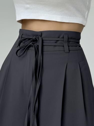 Image of Aahwan OffWhite Solid High Fabric Belt Waist Straight Korean Loose Pleated Wide Leg Trouser for Women's & Girl's