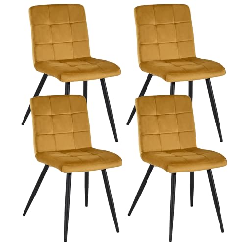 DUHOME Chaise Salle à Manger Lot de 4 Chaise Cuisine avec Dossier Tabouret Coiffeuse Velours Siège Capitonnée pour Salon Chambre Restaurant, Jaune