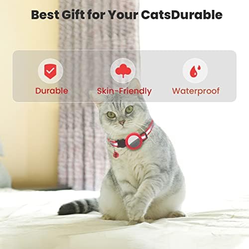 Petslucent Airtag Cat Collar, Reflective Airtag Cat Collar with Bell and Silicone Waterproof Airtag Holder Case Compatible with Apple Airtag, Breakaway Safety Buckle Collar for Cat Kitten Puppy (Red)