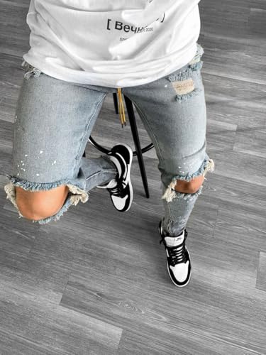 Mens Skinny Jeans Slim Fit Stretchy Ripped Destroyed Grunge Punk Rock Denim Pants3