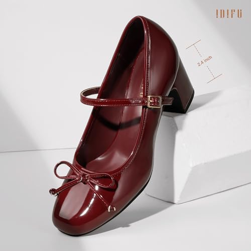 Image of IDIFU IN2 Mary Janes for Women Closed Toe Block Heels Cute Bow Dress Shoes