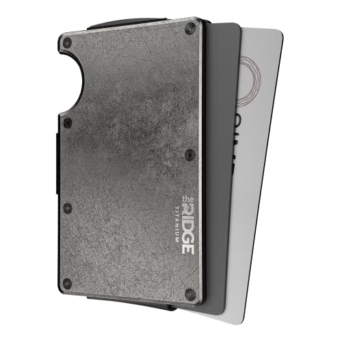 Image of Ridge Wallet for Men - Slim Minimalist Compact Wallet and Card Holder, RFID Protected Front Pocket Wallets for Men with Integrated Cash Strap (Stonewashed Titanium)