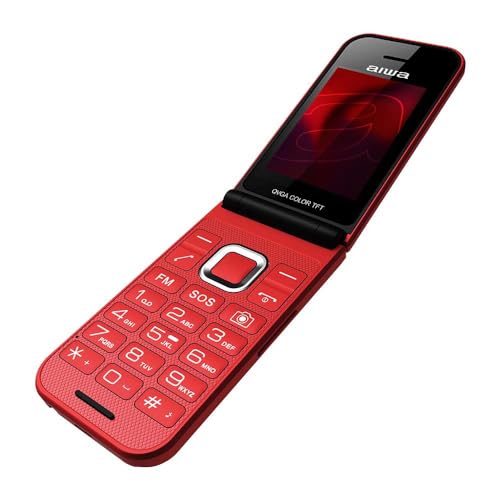 Aiwa FP-24RD: Teléfono Móvil Senior 2.4' con Doble Pantalla, Dual SIM, Conexión Bluetooth, 32MB RAM + 32 MB ROM, microSD, diseño Slim, Rojo