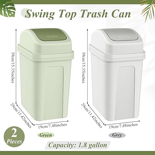 Sumind 2 Pcs 2.6 Gallon Bathroom Trash Can with Swing Lid Small Garbage Can Plastic Bathroom Trashcan Garbage Bin for Kitchen Waste Bedroom Room Outdoor (Green and Beige) by Sumind - Image 2