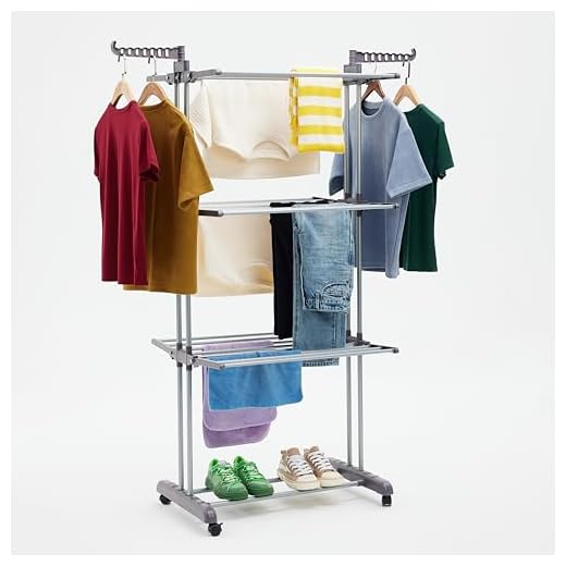 Amazon Basics Toren-droogrek voor binnen met opvouwbare vleugels, 4-laags, tuin, grijs