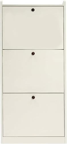 Zapatero moderno de 3 niveles blanco organizador de almacenamiento de pie, organizador de zapatos ajustable estante independiente con 3 puertas