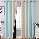 Estelar Textiler Aqua and Beige Gradient Blackout Curtains 84 Inches Long, Thermal Insulated Ombre Blackout Drapes for Bedroom, Room Darkening Energy Saving Curtains for Living Room, 52Wx84L, 2 Panels