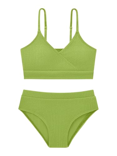 Image of Girl's 2 Piece Swimsuit Solid Spaghetti Strap Bikini Sets Beach Bathing Suit Swimwear for Teen Girls