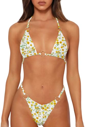 Image of MIKETAI Sexy Bikinis for Women 2 Piece Bikini Spaghetti Strap Swimsuits Solid Color Bathing Swimwear Triangle Bathing Suit