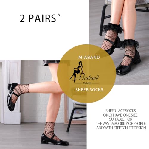 2 Pairs Mesh Lace Loose Socks Mesh See Through Socks Trim Ruffled Socks for Women3