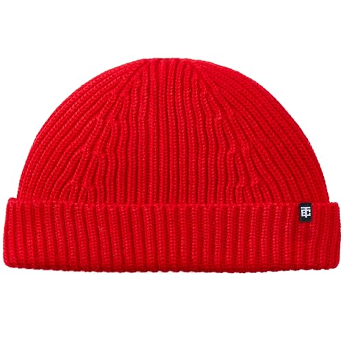 Enter the Complex® Kurze Fisherman Beanie, Docker Mütze, Herren und Damen, Trawler Beanie, 100% Merino Wolle, Rollmütze, Rot