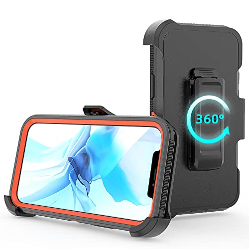 Coque de protection rigide iPhone 12 antichoc noire orange avec clip - 3